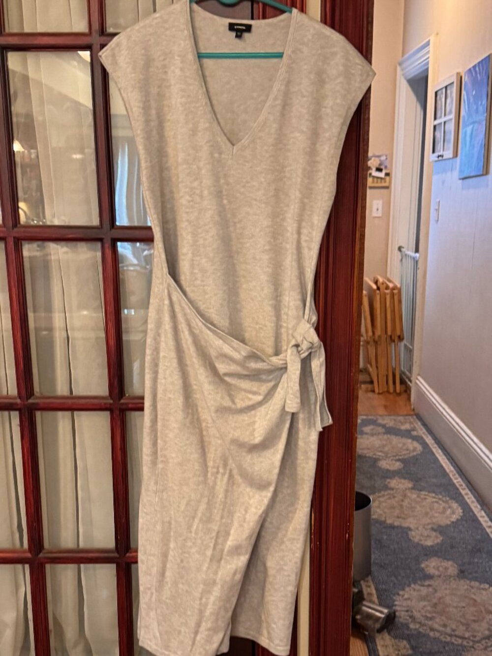 Express Gray Faux-Wrap Knit Dress